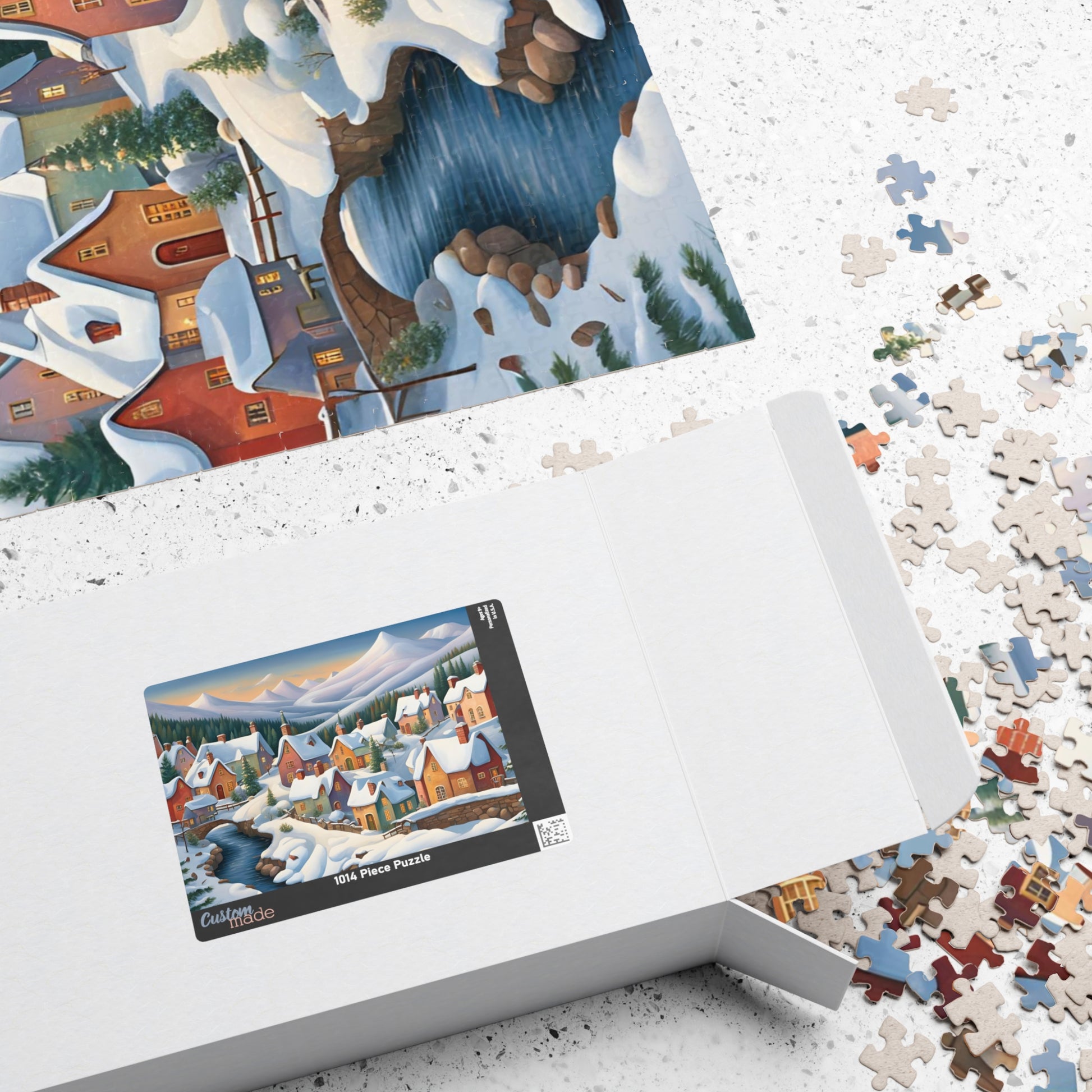 Jigsaw Puzzle, Scandinavian Winter Village, Lake & Mountain View, 110, 252, 520, 1014-Piece. Winter Wonderland Puzzle, Christmas Gift, The Puzzle Chest