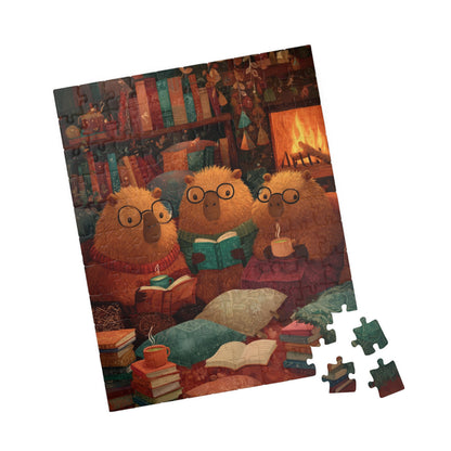 Capybaras Book Nook Jigsaw Puzzle, Cozy Animal Themed Game for Kids and Adults 110 pcs (Vertical) Puzzle The Puzzle Chest