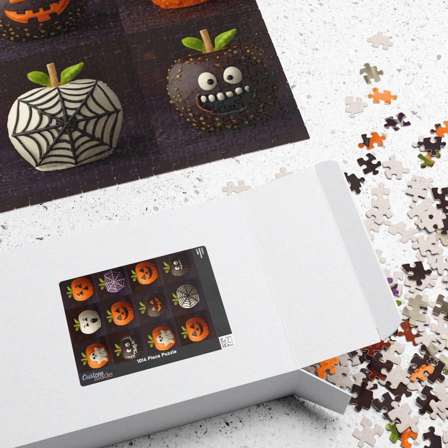 Halloween Candy Apple Jigsaw Puzzle – Grid of Decorative Candied Apples with Spooky Fun Designs Puzzle The Puzzle Chest