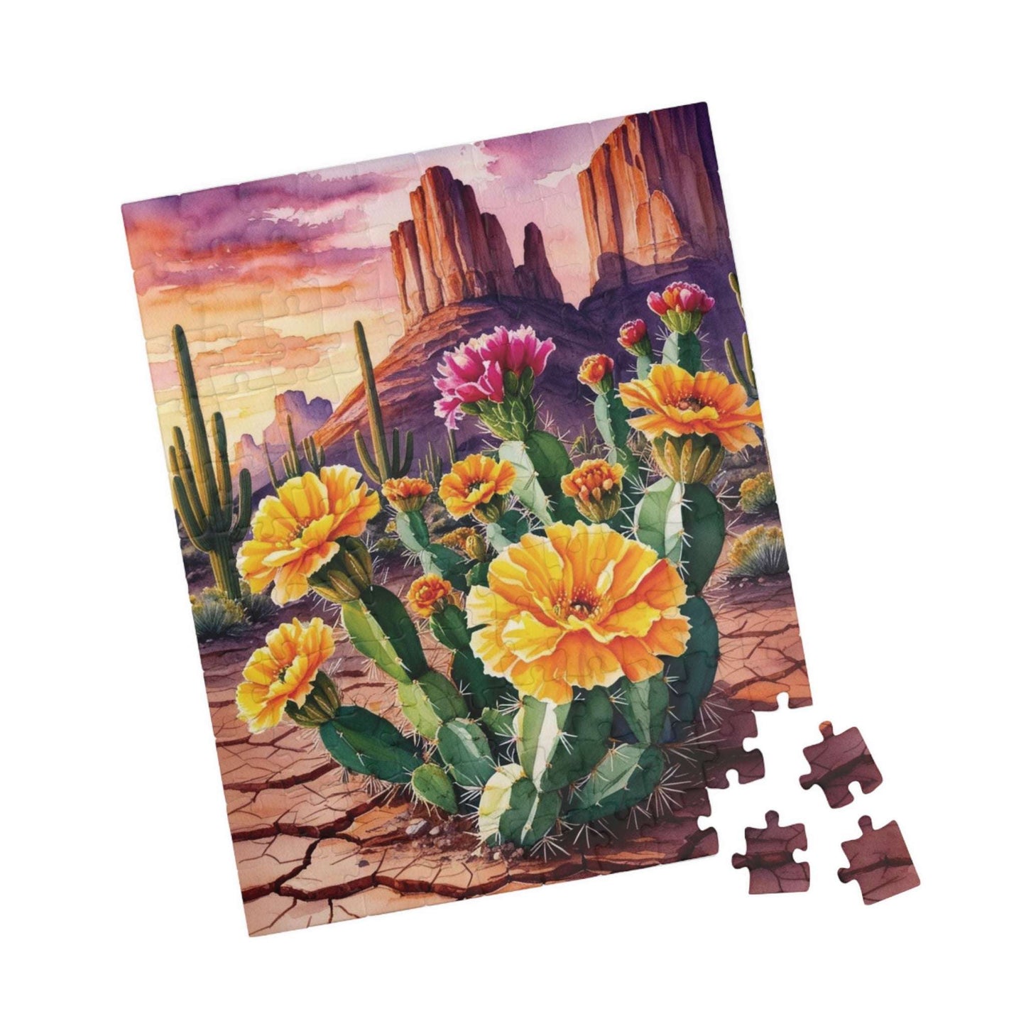 Desert Wildflower Puzzle, Marigolds and Cactus Blooms Landscape Jigsaw Game Puzzle The Puzzle Chest