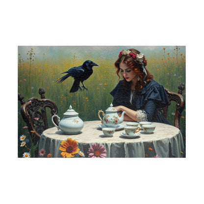 Melancholy Tea Party Jigsaw Puzzle, Victorian Woman and Raven, Gothic Art Print, Dark Fantasy Puzzle Lover Gift, Brain Teaser, Tabletop Game 1014 pcs (Horizontal) Puzzle The Puzzle Chest