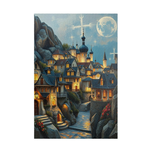 Mountain Village Puzzle, Elegant Moonlite Town Adult Jigsaw Game, Relaxing Indoor Hobby, Solo Activity, Family Fun, Holiday Birthday Gift 1014 pcs (Vertical) The Puzzle Chest