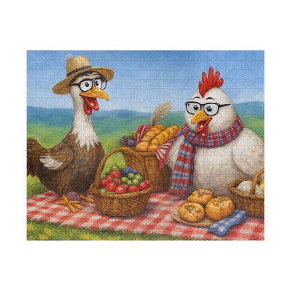Farmyard Friends Jigsaw Puzzle - Chicken Picnic Scene, Perfect for Family Game Night, Cozy Evenings, Solo Fun, Holiday Birthday Gifts 520 pcs (Horizontal) Puzzle The Puzzle Chest