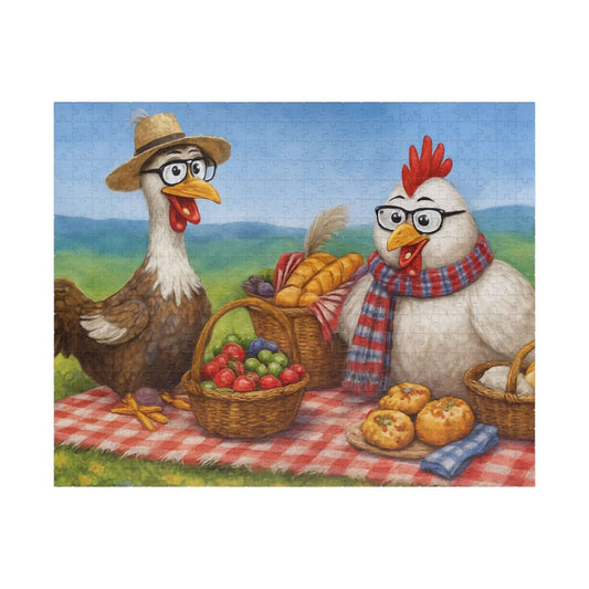 Farmyard Friends Jigsaw Puzzle - Chicken Picnic Scene, Perfect for Family Game Night, Cozy Evenings, Solo Fun, Holiday Birthday Gifts 520 pcs (Horizontal) Puzzle The Puzzle Chest