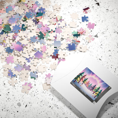 Abstract Landscape Jigsaw Puzzle (110-1014 Piece), Magical Forest with Geometric Trees, Best Unique Gift Idea for Puzzle Lover, Challenging Puzzle The Puzzle Chest