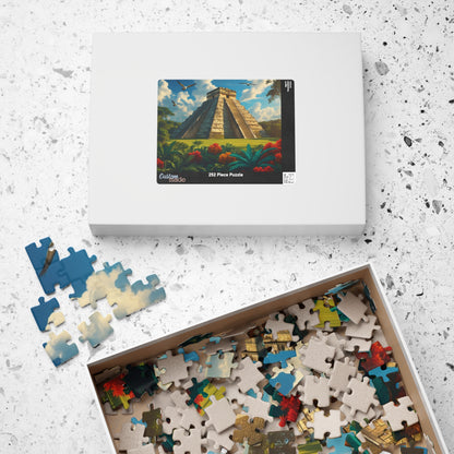 Chichen Itza Pyramid Jigsaw Puzzle with Tropical Jungle Scene, Historic Mayan Famous Landmark, Travel-Inspired Frameable Art Gift Puzzle The Puzzle Chest