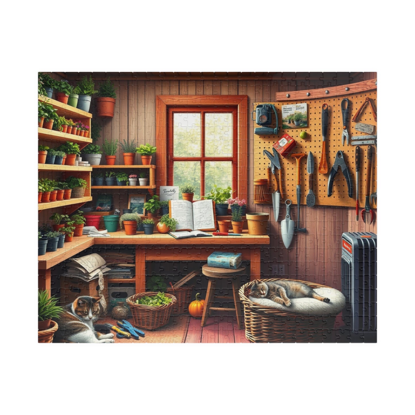Quaint Garden Workshop Puzzle with Herbs, Tools, and Tabby Cats, Challenging Jigsaw Game, Plant Gardening Lover Best Unique Gift, Mindful 520 pcs (Horizontal) Puzzle The Puzzle Chest