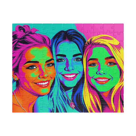 Three Friends Colorful Portrait Puzzle - 110, 252, 520, 1014-piece, Family Activity or Solo Fun, Gift for Friends, Art Lovers 110 pcs (Horizontal) Puzzle The Puzzle Chest
