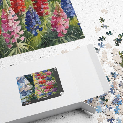 Floral Wildflower Puzzle, Landscape Alpine Meadow Jigsaw - Indian Paintbrush, Lupines, Snow-Capped Mountains, Fun Family Activity Game Night Puzzle The Puzzle Chest