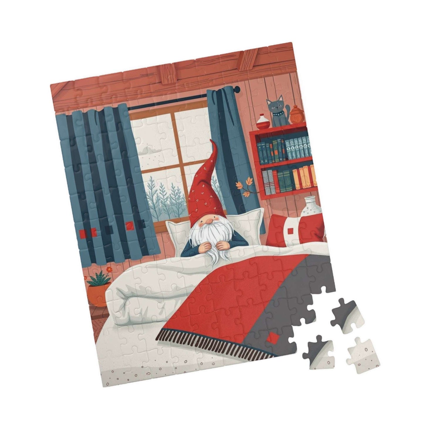 Scandinavian Folk Style Sleeping Gnome Jigsaw Puzzle - Nordic Dwarf Bedtime Scene 110 pcs (Vertical) Puzzle The Puzzle Chest