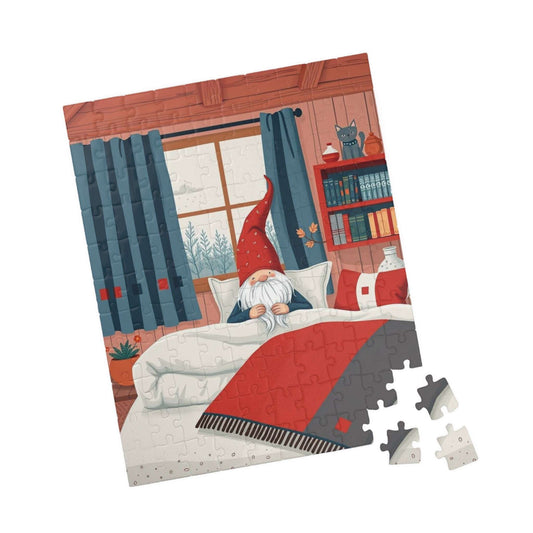 Scandinavian Folk Style Sleeping Gnome Jigsaw Puzzle - Nordic Dwarf Bedtime Scene 110 pcs (Vertical) Puzzle The Puzzle Chest