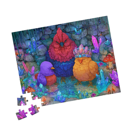 Crystal Cave Chicken Puzzle – Magical Chickens in Enchanted Crystal Bath, Whimsical Fairy-Tale Animal Jigsaw Puzzle 110 pcs (Horizontal) Puzzle The Puzzle Chest