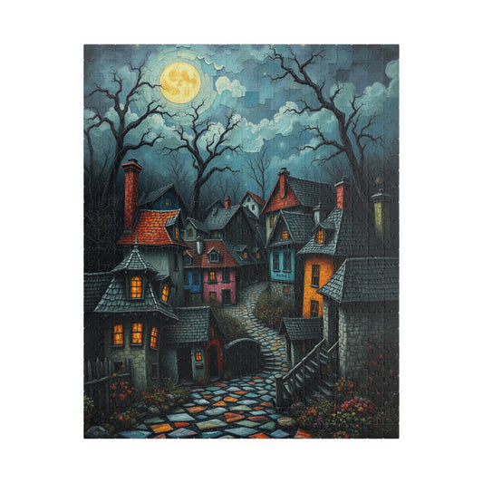 Mystical Night Village Puzzle: Enchanting Town Jigsaw Game, Perfect for Cozy Evenings, Family Fun, Halloween Decor, Gift Ideas 520 pcs (Vertical) The Puzzle Chest