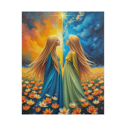 The Twins Enchanting Art Puzzle, Gemini Zodiac Sign Jigsaw Game, Ideal Family Fun Gift for Astrology Lover, Mindful Activity Brain Teaser 520 pcs (Vertical) Puzzle The Puzzle Chest