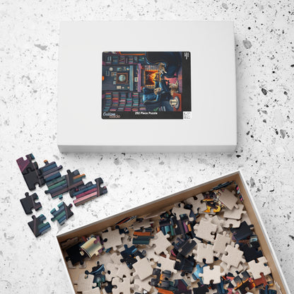 Cozy Cat-Themed Reading Room Puzzle - Home Library Jigsaw Game Perfect for Cat Lovers, Family Fun, Bookish Gift Idea, Quiet Leisure Activity