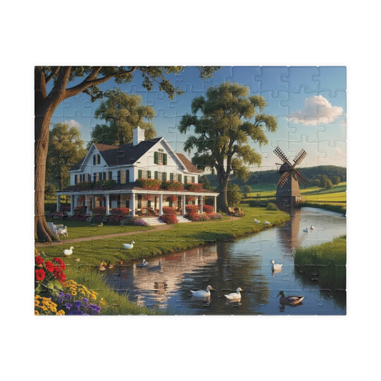 Quiet Farmstead Landscape Puzzle, Charming Summer Countryside Jigsaw Game for Family and Friends, Gift for Holidays 110 pcs (Horizontal) Puzzle The Puzzle Chest
