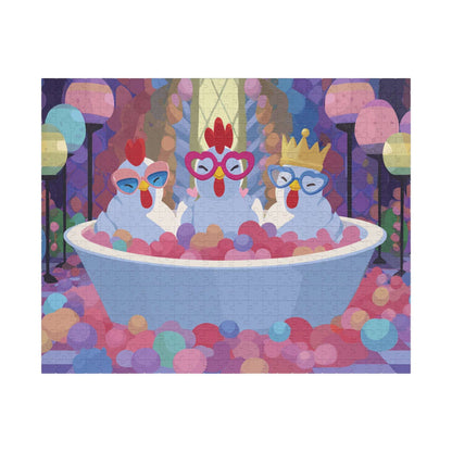 Bubblegum Chicken Puzzle – Quirky Chickens in Candy Spa Bath with Pink Foam, Whimsical Fairy-Tale Jigsaw Puzzle Puzzle The Puzzle Chest