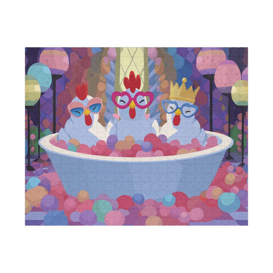 Bubblegum Chicken Puzzle – Quirky Chickens in Candy Spa Bath with Pink Foam, Whimsical Fairy-Tale Jigsaw Puzzle Puzzle The Puzzle Chest