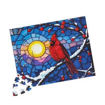 Jewel-Tone Winterbird Puzzle - Colorful Cardinal Jigsaw, Ideal for Family Game Night, Gift for Bird Lovers, Mindful Holiday Entertainment