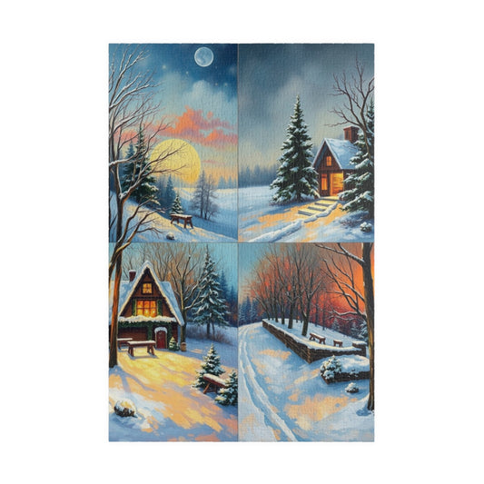 Puzzle, Winter Scene Jigsaw, Four-Quadrant Collage, 110-1014 pieces, Christmas Gift, Snowy Decor, Holiday Puzzle, Family Fun Activity, 1014 pcs (Vertical) Puzzle The Puzzle Chest