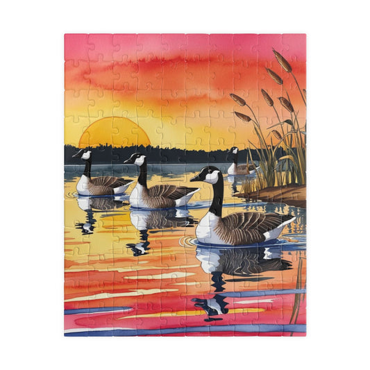 Puzzle, Geese Gliding Across Glassy Lake, 110 252 520 1014-Piece Sunset Jigsaw Game, Relaxing Activity, Bird Lovers Gift, Wildlife Art 110 pcs (Vertical) Puzzle The Puzzle Chest