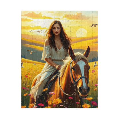 Woman on Horseback in Sunlit Wildflower Field Puzzle, Equestrian Horse Scene Jigsaw Game, Mindful Activity, Puzzle Animal and Art Lover Gift 252 pcs (Vertical) Puzzle The Puzzle Chest