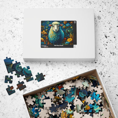 Colorful Sheepscape Puzzle 110/252/500 Piece Jigsaw | Whimsical Floral Sheep Art Puzzle The Puzzle Chest