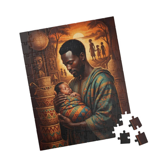 African American Cultural Heritage Jigsaw Puzzle - Family Bonding, Reflective Black Man Art, Afrocentric 110 pcs (Vertical) Puzzle The Puzzle Chest