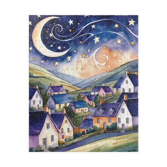 Starry Night Village Puzzle Moon and Star Jigsaw Game Night Family Activity Van Gogh Inspired Art Lover Gift for Puzzle Enthusiasts Relaxing