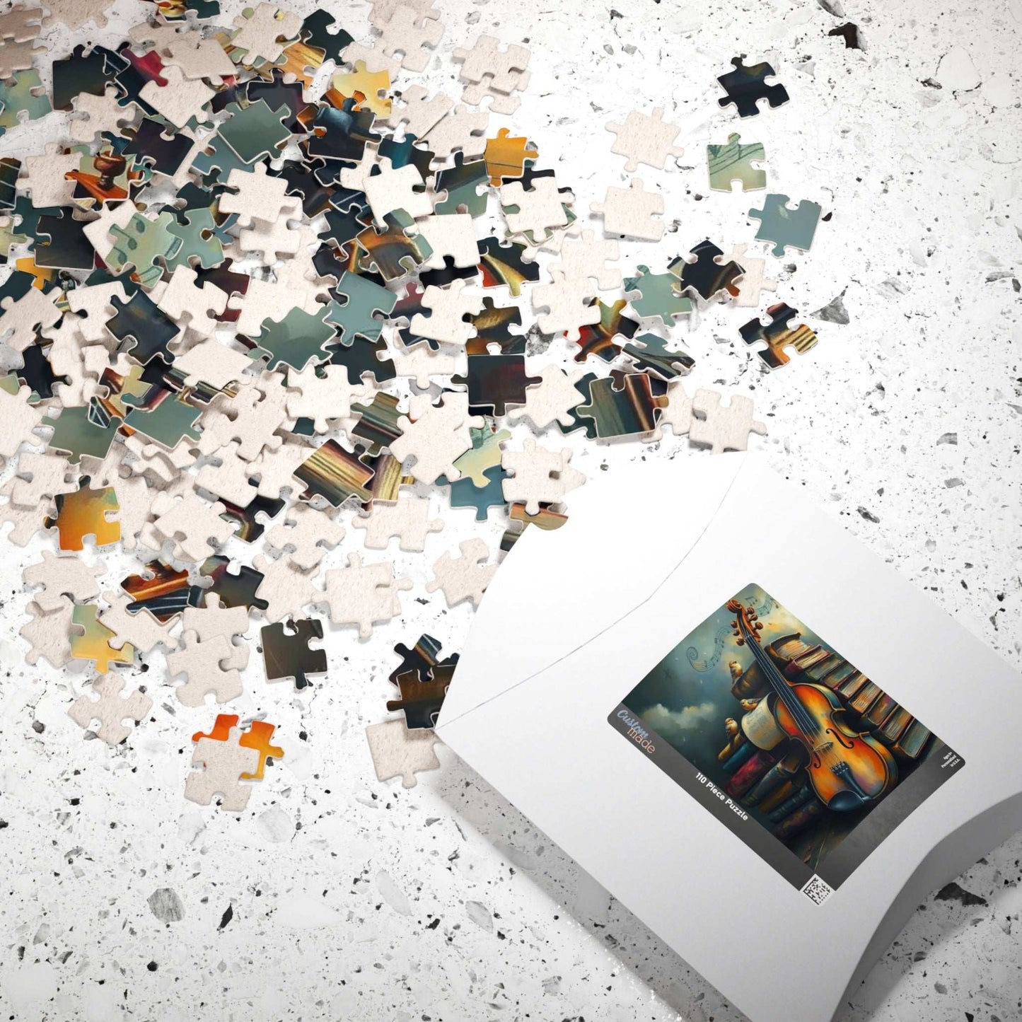 Violin and Storybooks Jigsaw Puzzle with Birds and Music Notes - Gift for Musician, Book Lover, or Teacher, Musical Instrument Puzzle