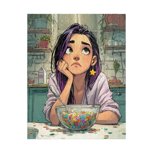 Funny Breakfast Cartoon Puzzle - Watercolor Jigsaw Game, Girl with Spill in Kitchen, Thoughtful Moments Puzzle The Puzzle Chest