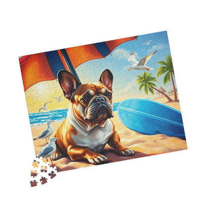 Beach Dog Puzzle - French Bulldog Jigsaw Game for Adults, Animal Lover Gift for Friend, Family Game Night, Brain Teaser, Relaxation Activity