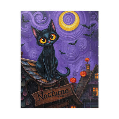 Crooked Rooftop Cat Jigsaw Puzzle, Halloween Black Cat 110, 252, 520, 1014-Piece, Spooky Moon Design, Game Night Activity, Family Fun