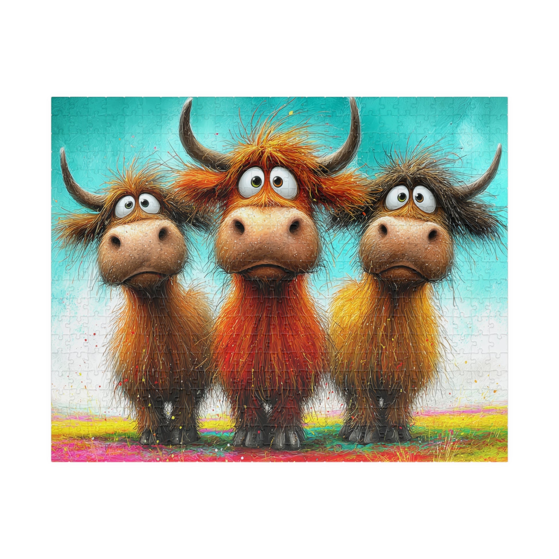 Three Cartoon Highland Cows Puzzle | 110/252/520-piece Jigsaw Puzzle The Puzzle Chest