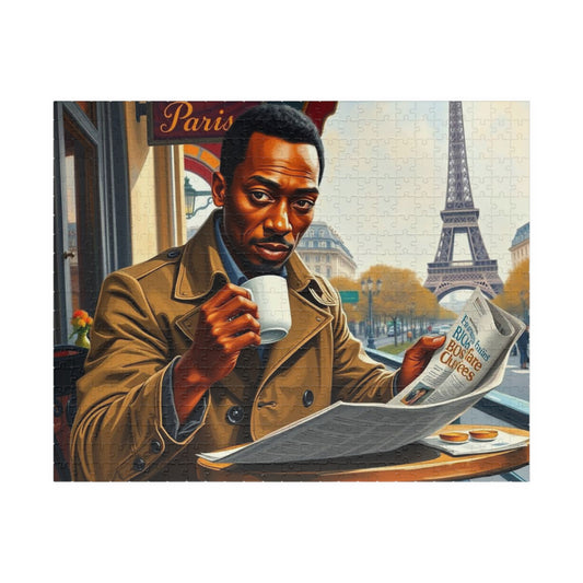 Parisian Café Puzzle - Black Man Reading a Newspaper | Relaxing Jigsaw Game, Puzzle Lover Gift for Friends, Home Entertainment, Family Fun 520 pcs (Horizontal) Puzzle The Puzzle Chest