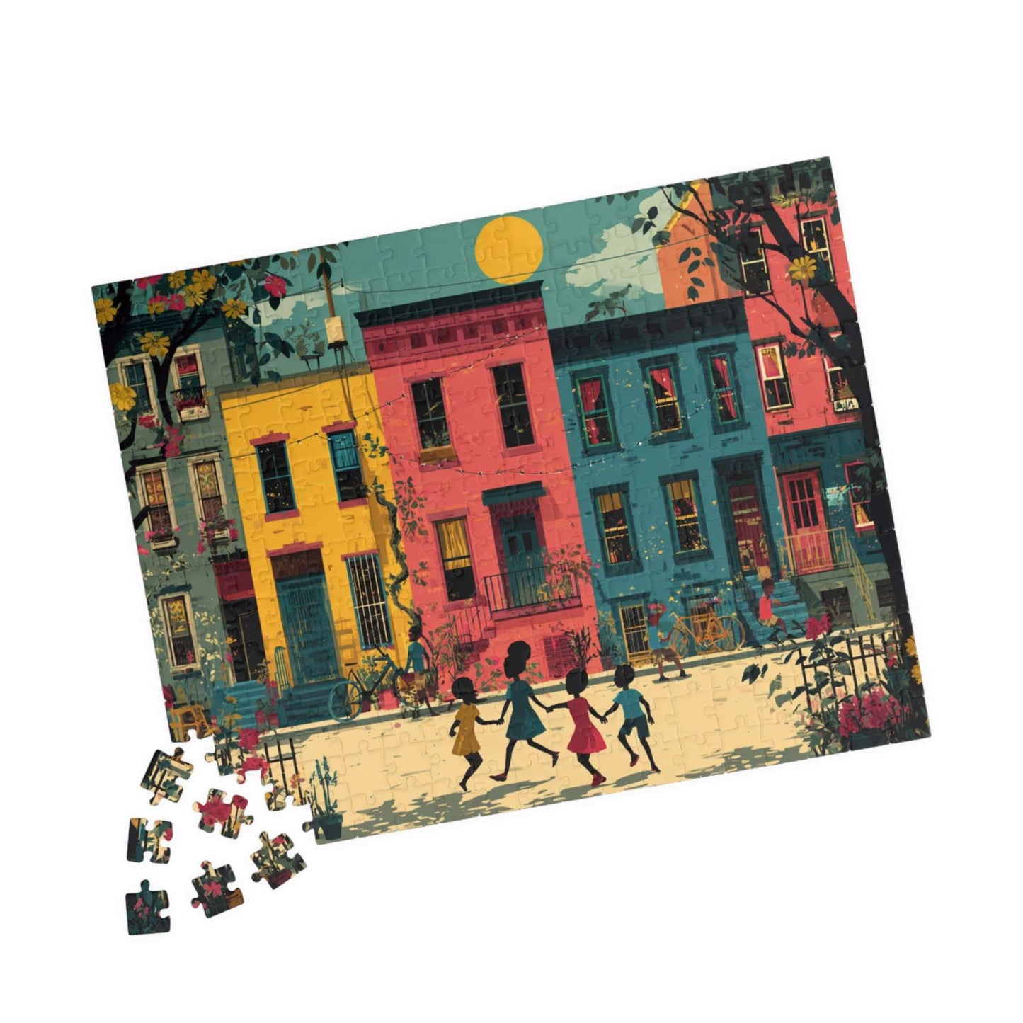 Black Children Playing Jigsaw Puzzle - Afrocentric Neighborhood Scene, Black Art 252 pcs (Horizontal) Puzzle The Puzzle Chest