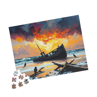 Solitude at the Shore Jigsaw Puzzle, Sunset Landscape Shipwreck, Gothic Puzzle, Dark Art Puzzle, Solo Fun, Game Night, Gift for Puzzle Lover Puzzle The Puzzle Chest