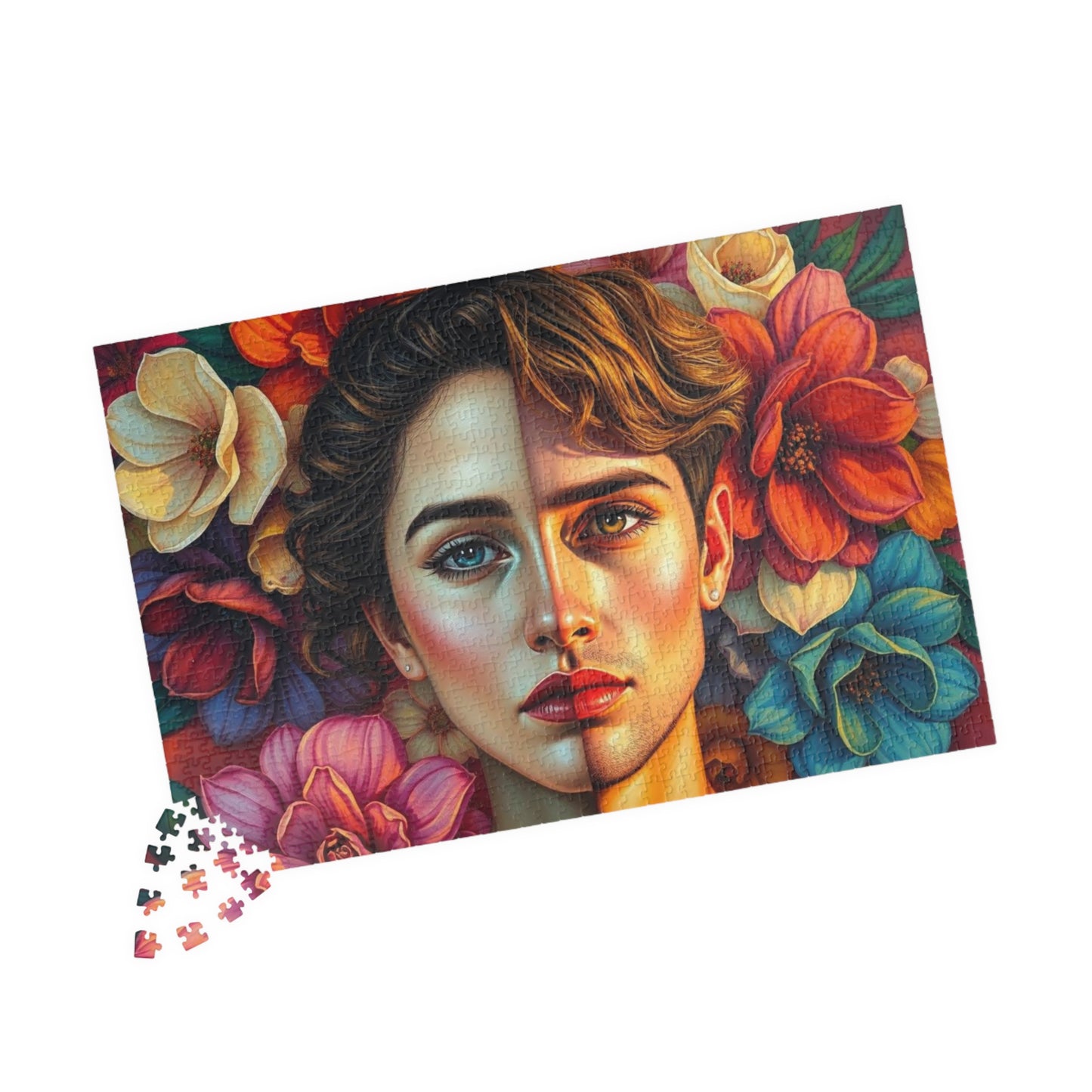 LGBTQ+ Surrealist Self-Portrait Jigsaw Puzzle, Androgynous Subject (Femme/Masc Halves), Gift for Art Lover, Game Night, Pride Month Puzzle The Puzzle Chest