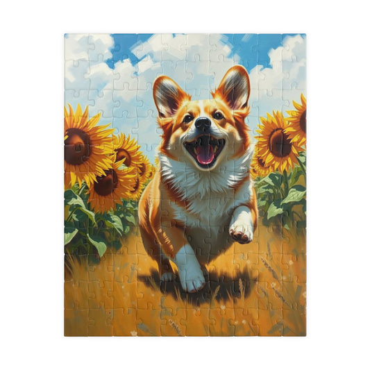 Corgi Running Through Sunflowers Puzzle, 110-1014 Piece Jigsaw, Pet Lover Gift, Cute Animal Decor, Family Activity, Dog Lover Fun 110 pcs (Vertical) Puzzle The Puzzle Chest