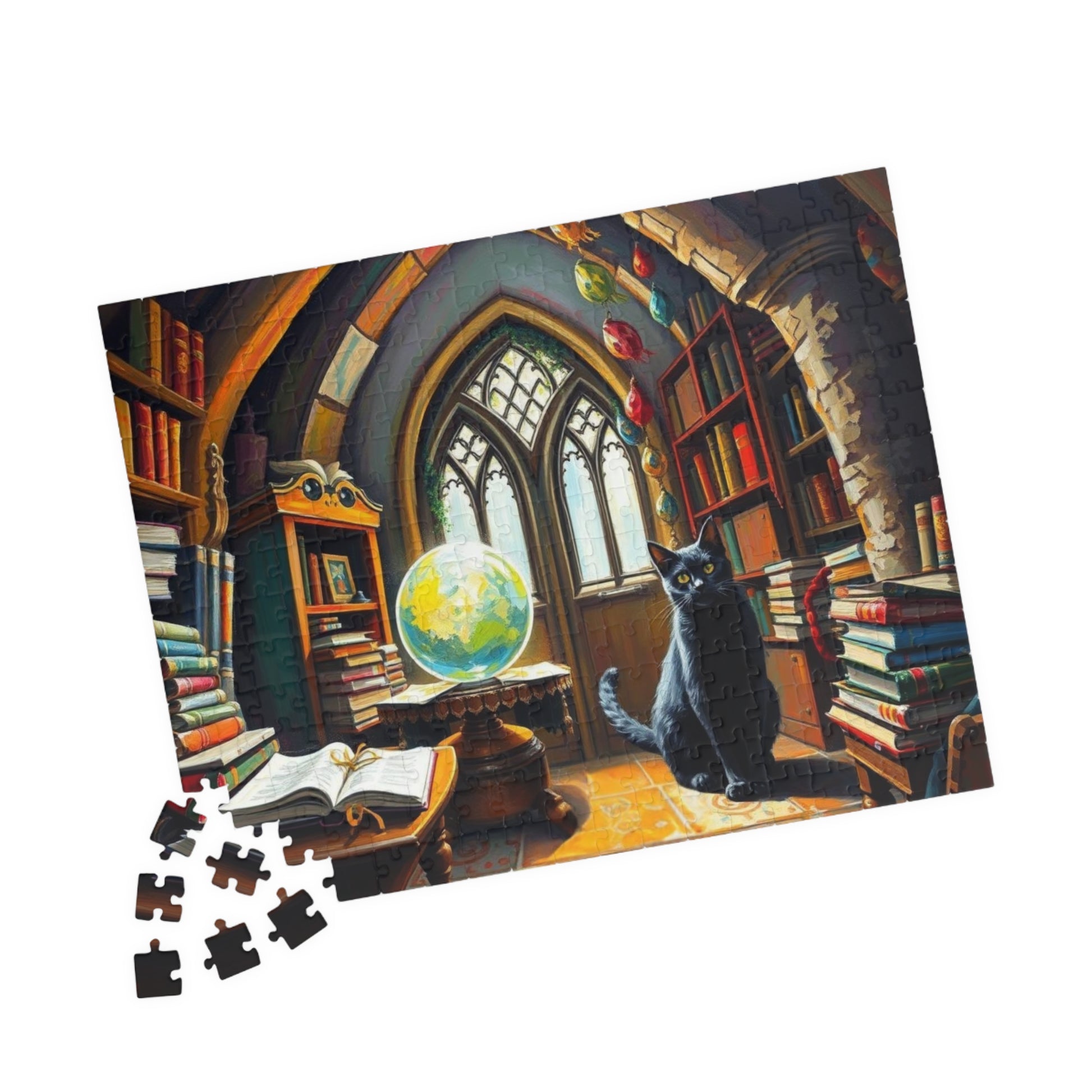 Cat Lover's Fantasy Puzzle, Cozy Gothic Library Scene, 110/252/520/1014-Piece Jigsaw, Gift for Cat Enthusiast, Home Décor, Fun Activity The Puzzle Chest