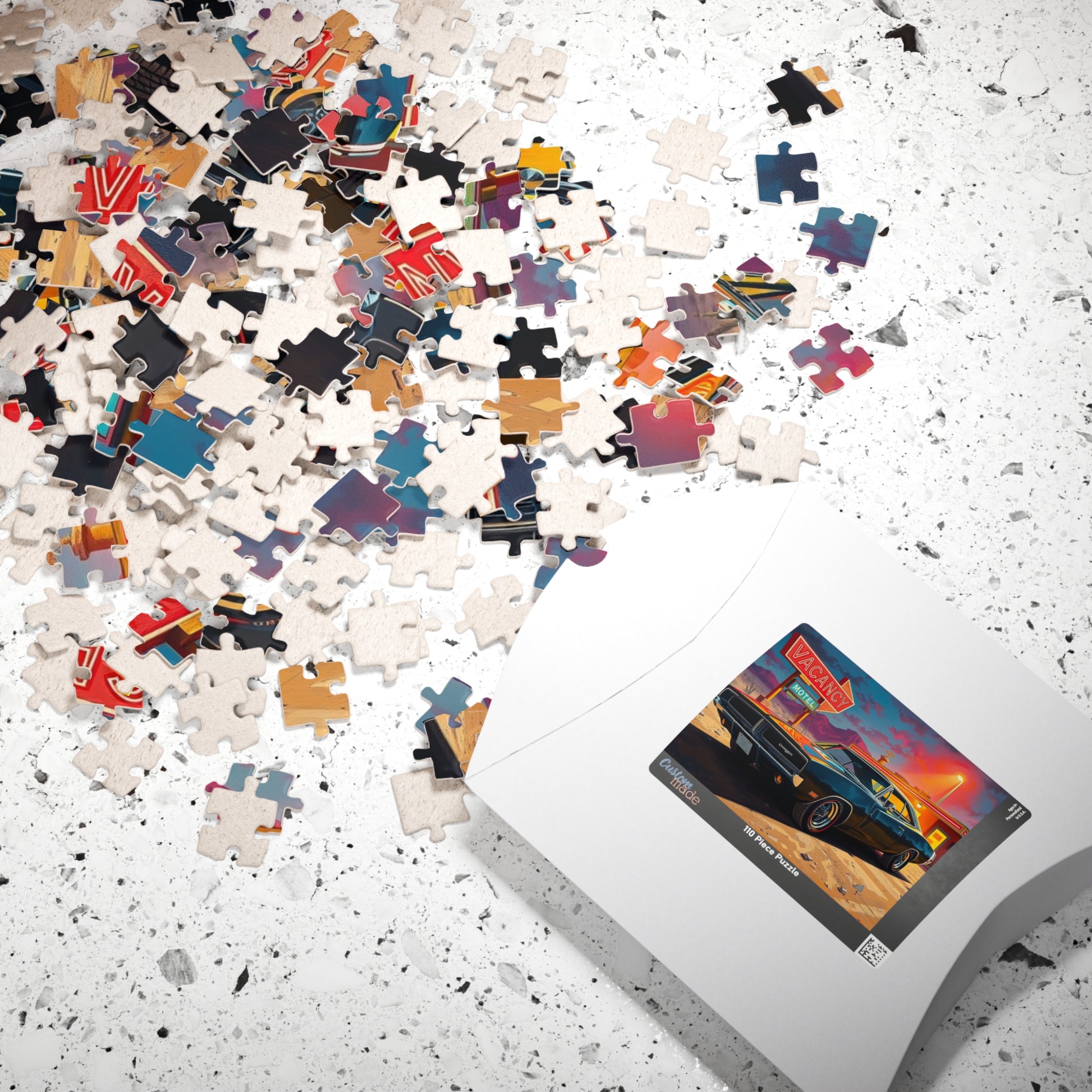 Vintage Muscle Car Puzzle, Black 1969 Dodge Charger, Classic Car Desert Motel Scene Jigsaw Game for Him, Unique Puzzle Lover Gift, Mindful Puzzle The Puzzle Chest
