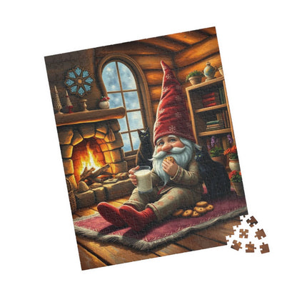 Cozy Gnome in Pajamas with Cats – Cottage Hearth Milk and Cookies Bedtime Jigsaw Puzzle 520 pcs (Vertical) Puzzle The Puzzle Chest
