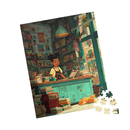 The Bookstore Cat - Whimsical Cartoon Cozy Bookshop Jigsaw Puzzle, Family Activity, Cat Lovers Gift, Perfect for Game Night 252 pcs (Vertical) Puzzle The Puzzle Chest