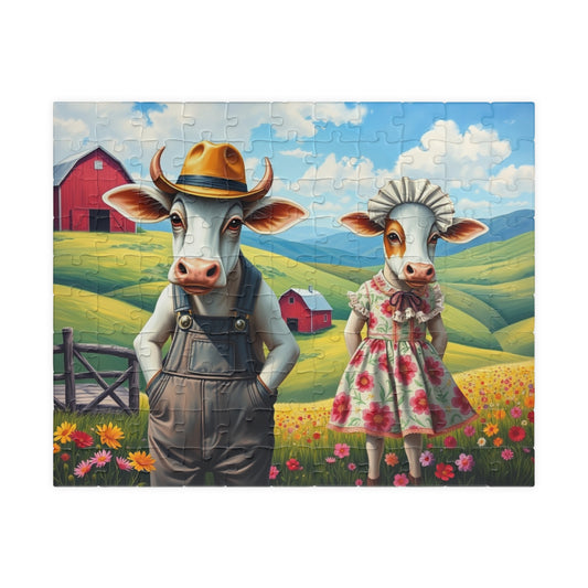 Whimsical Farm Animal Puzzle, Fun Family Jigsaw Game, Cow Lovers Gift for Friends, Vintage Farm Decor, Ideal for Game Nights, Brain Teaser