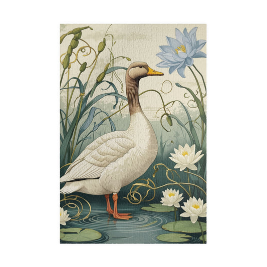 Vintage Goose Puzzle, Unique Countryside Design 110 252 520 1014-Piece Jigsaw, Goose and Cattails Artwork, Fun Family Activity, Relaxing