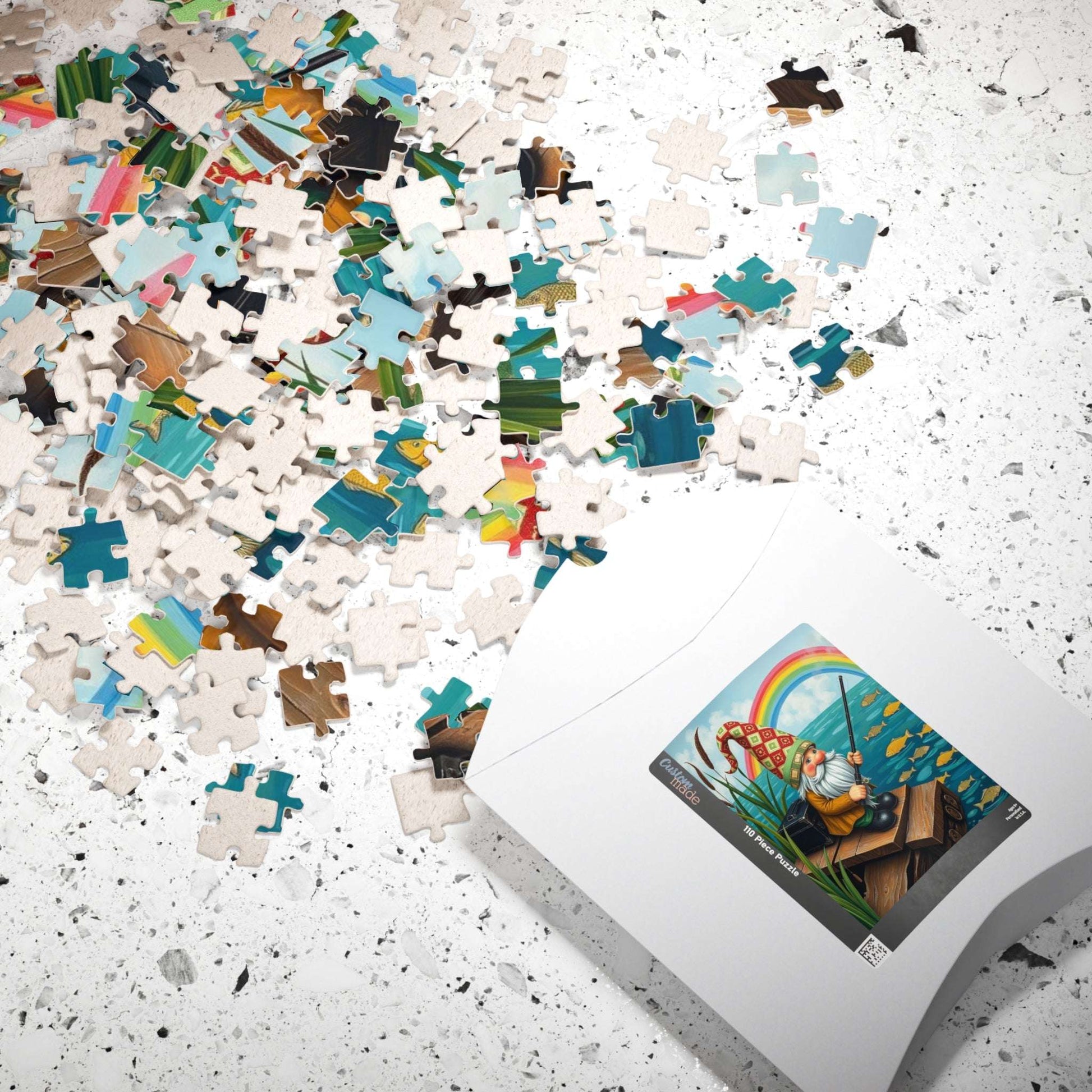 Gnome Fishing by Lake – Whimsical Folk Art Lakeside Jigsaw Puzzle Puzzle The Puzzle Chest