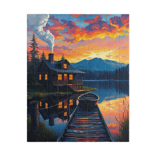 Serene Cabin Sunset Puzzle, Nature Jigsaw for Family Game Night, Gift for Nature Lovers, Cozy Decor Activity, Mindfulness 110 pcs (Vertical) Puzzle The Puzzle Chest