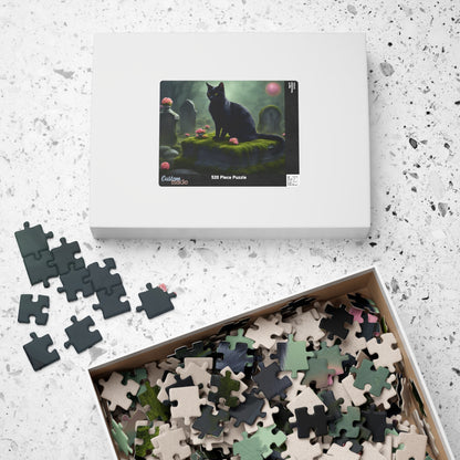 Gothic Cat Puzzle (110-1014 Piece), Black Kitten on Tombstone, Eerie Graveyard Jigsaw Game, Halloween Activity, Gift for Animal Cat Lovers Puzzle The Puzzle Chest