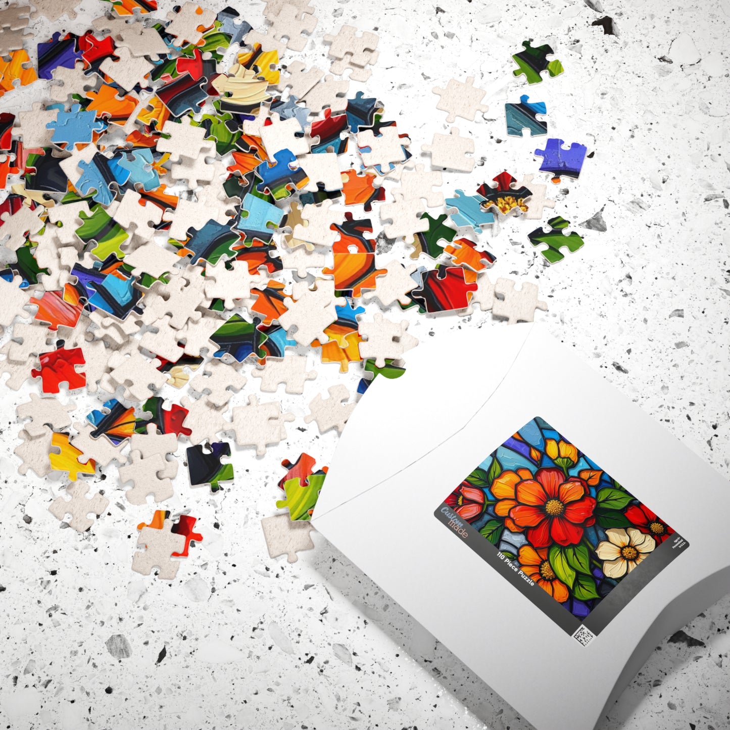 Petal Prism Floral Jigsaw Puzzle Stained Glass Style Flower Design, Gift for Puzzle Lover, Mindfulness Activity, Game Nights, Brain Teaser