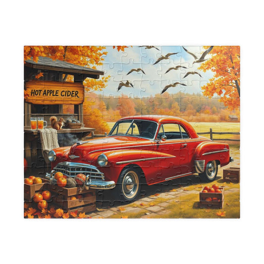 Apple Cider Stand Stop Fall Themed Jigsaw Puzzle - Retro Car Scene, Family Fun Activity, Autumn Decor Gift, Cozy Indoor Entertainment